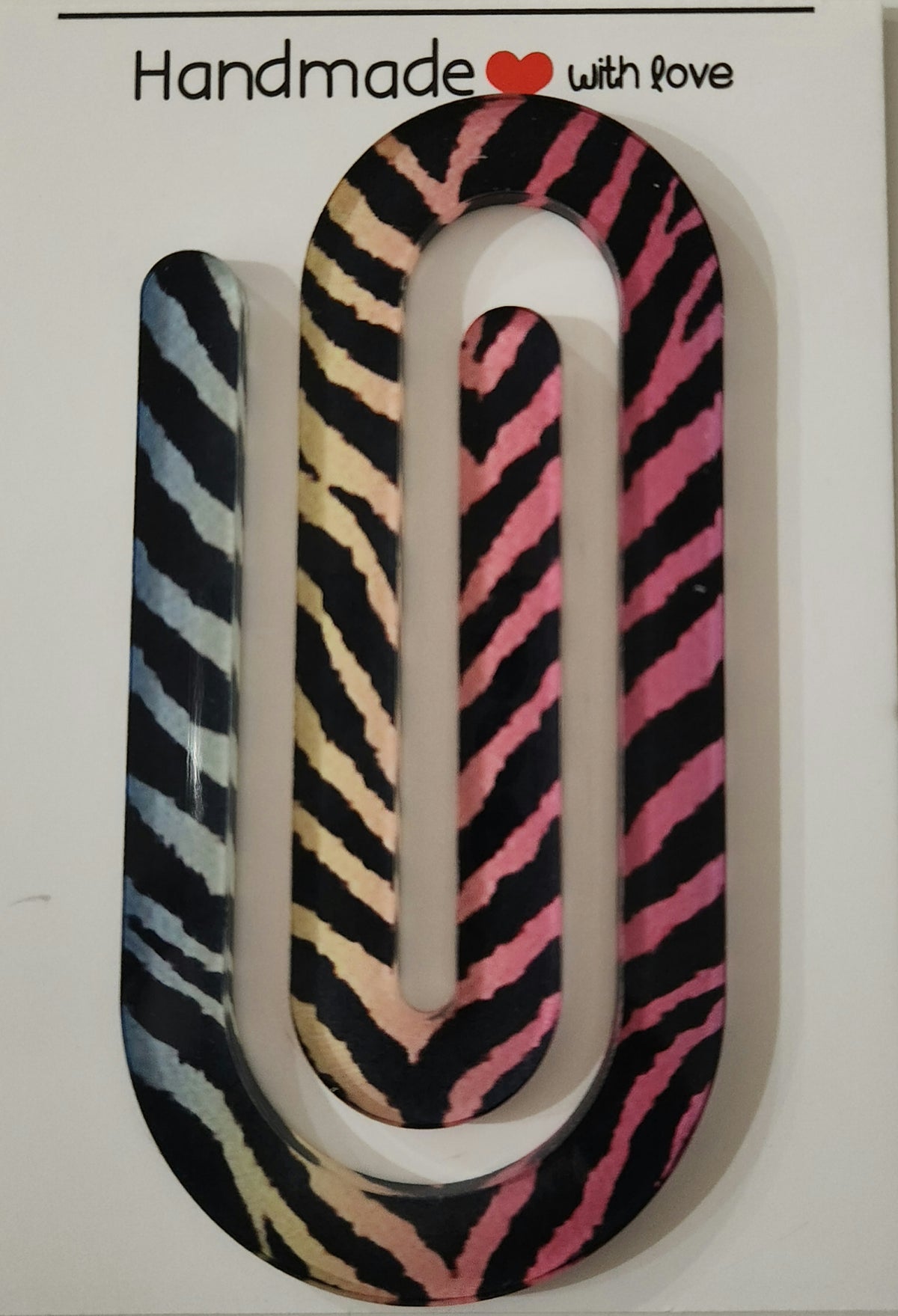Large Acrylic Paperclip- Colourful Zebra