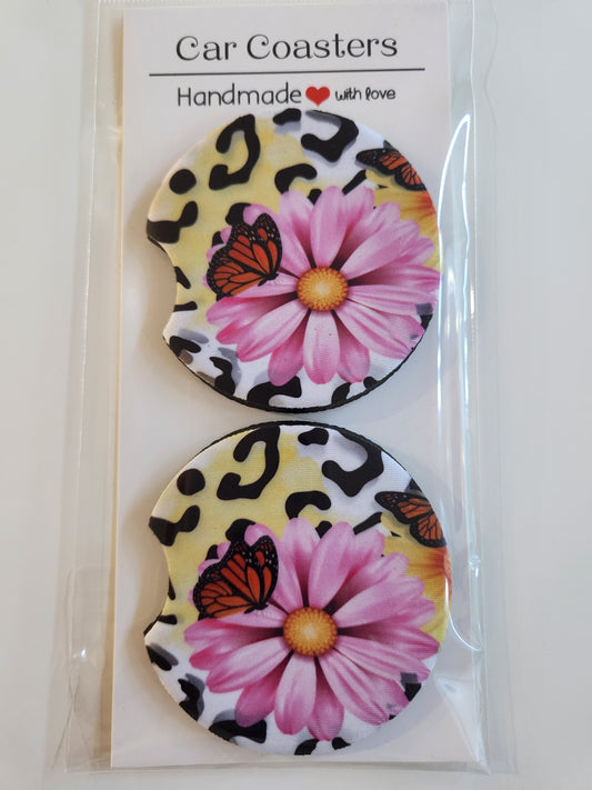 Butterfly/ Pink Flower Car Coaster Sets