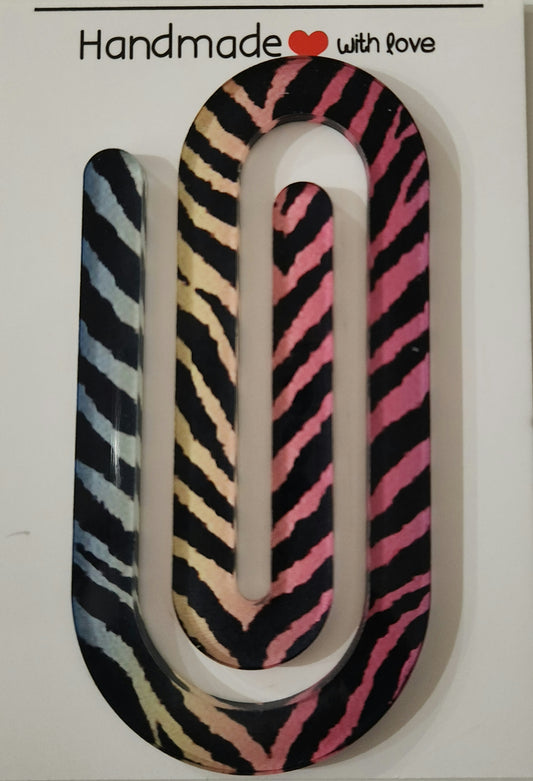 Large Acrylic Paperclip- Colourful Zebra